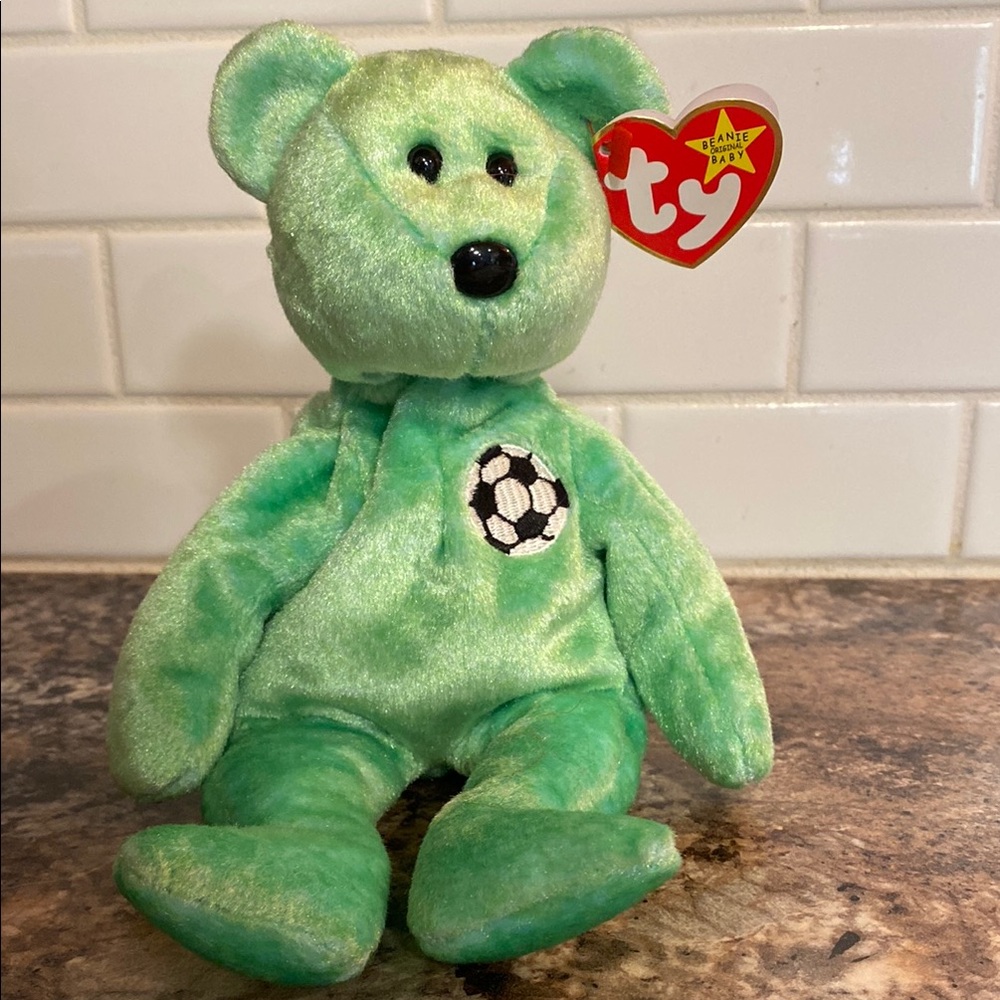 Ty Kicks Green Soccer Bear Plush Toy